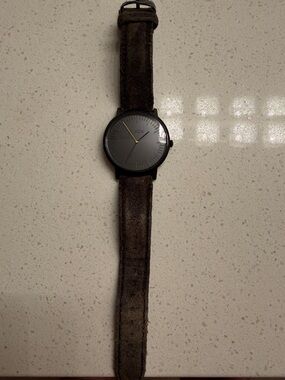 Nixon Black Dial Watch with Brown Suede Strap